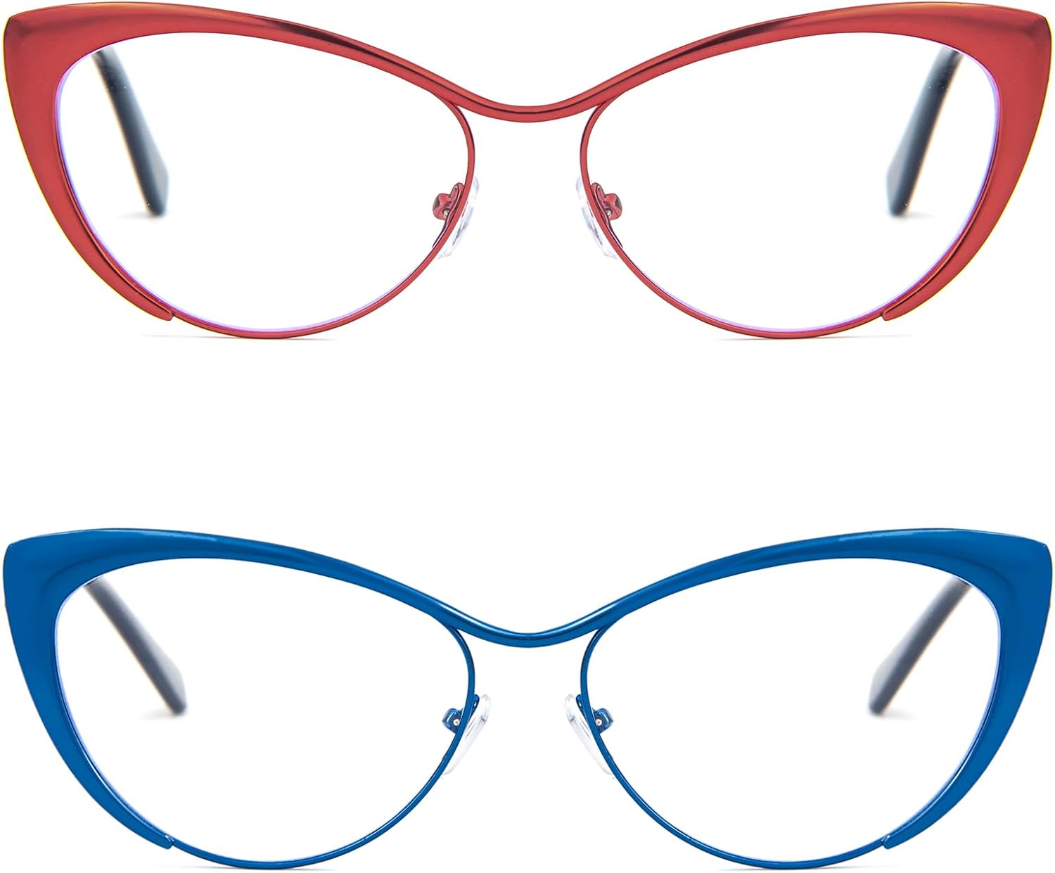 KoKoBin Gafas de lectura de ojo de gato, 2 pares de lentes de marco de metal, lectores de bisagra de resorte con bolsa de cuero para hombres y