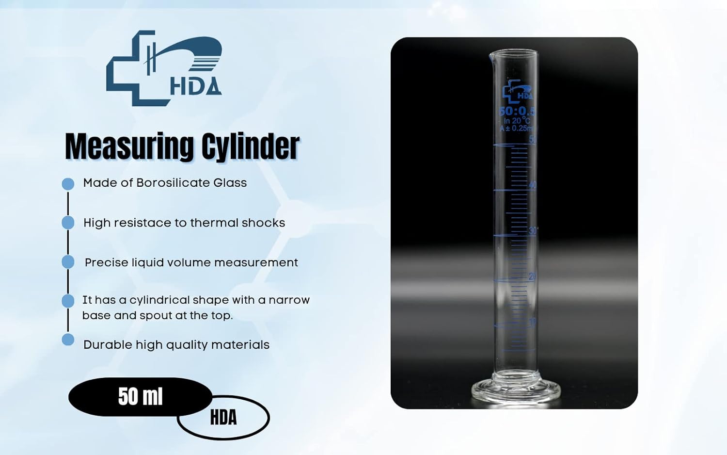 HDA Cilindros de medición de vidrio 1.7 fl oz, base redonda, con boquilla y graduación, instrumento volumétrico, cristalería para laboratorios,