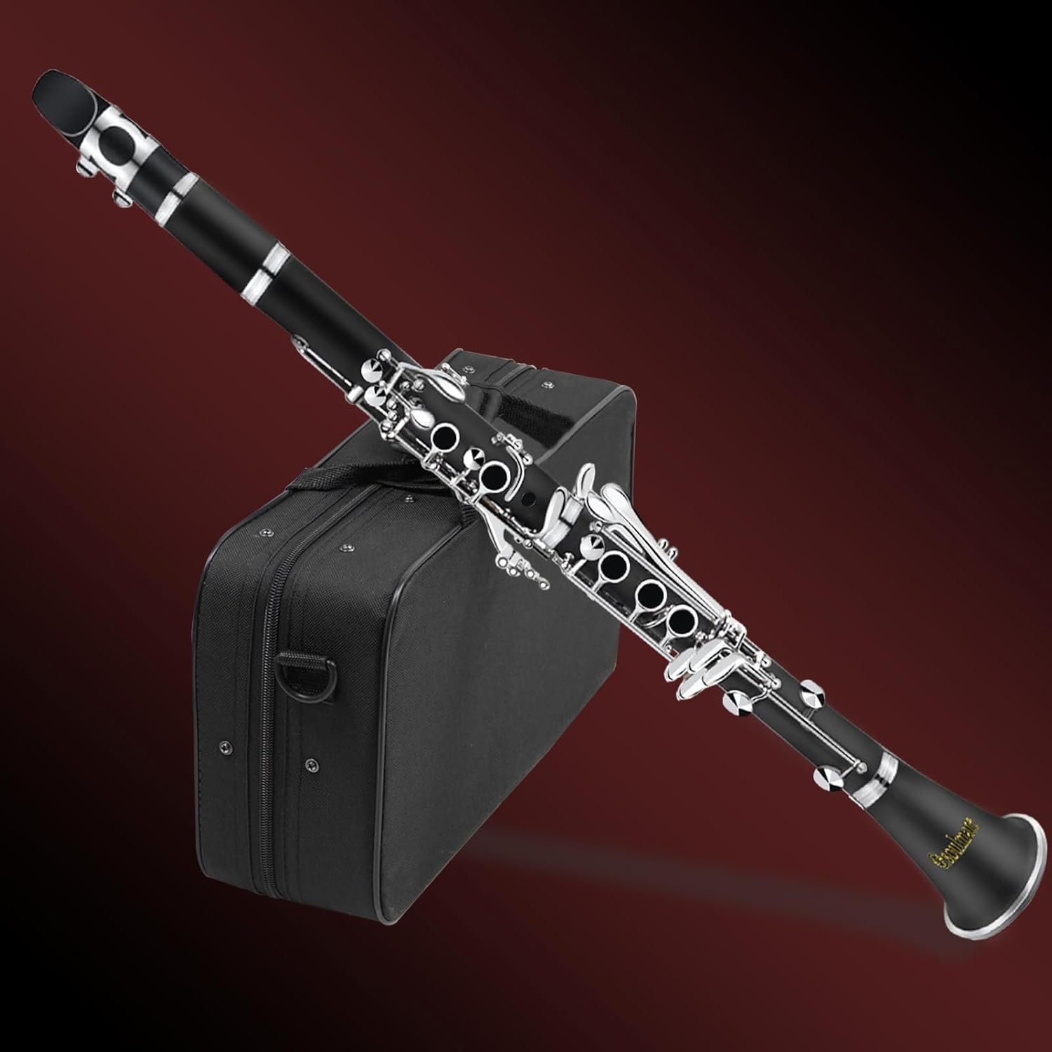 Soulmate Clarinete, clarinete en Bb para principiantes, estudiantes y adultos, 17 llaves niqueladas con 2 barriles, 10 cañas, estuche rígido y kit