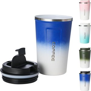 Taza de viaje de café con revestimiento de cerámica, 14 onzas, vaso aislado al vacío para automóvil con tapa a prueba de fugas, color azul degradado Taza de viaje de café con revestimiento de cerámica, 14 onzas, vaso aislado al vacío para automóvil con tapa a prueba de fugas, color azul degradado