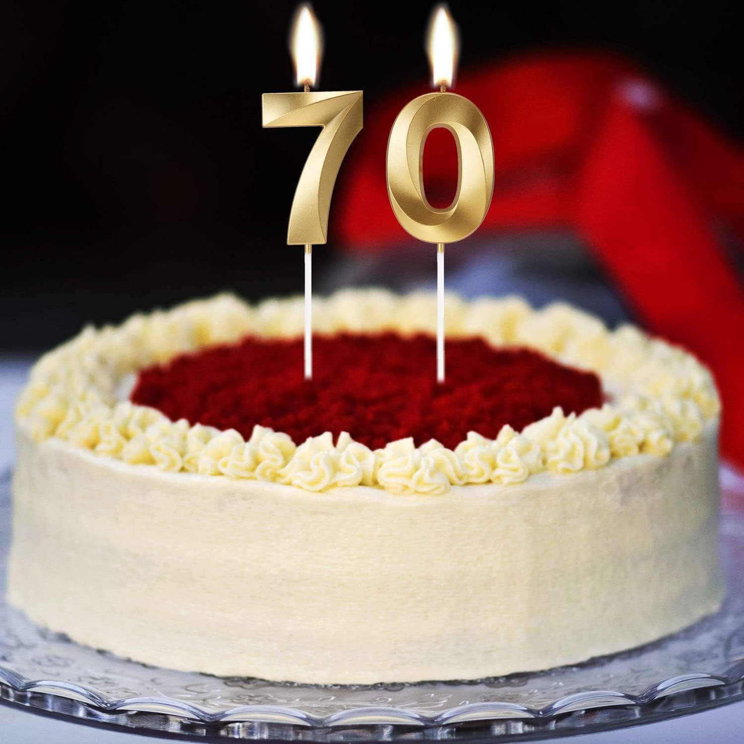 Velas de cumpleaños número 70 para tartas, velas de feliz 70 cumpleaños, diseño 3D, decoración de tarta de boda, aniversario, fiesta (70, dorado)