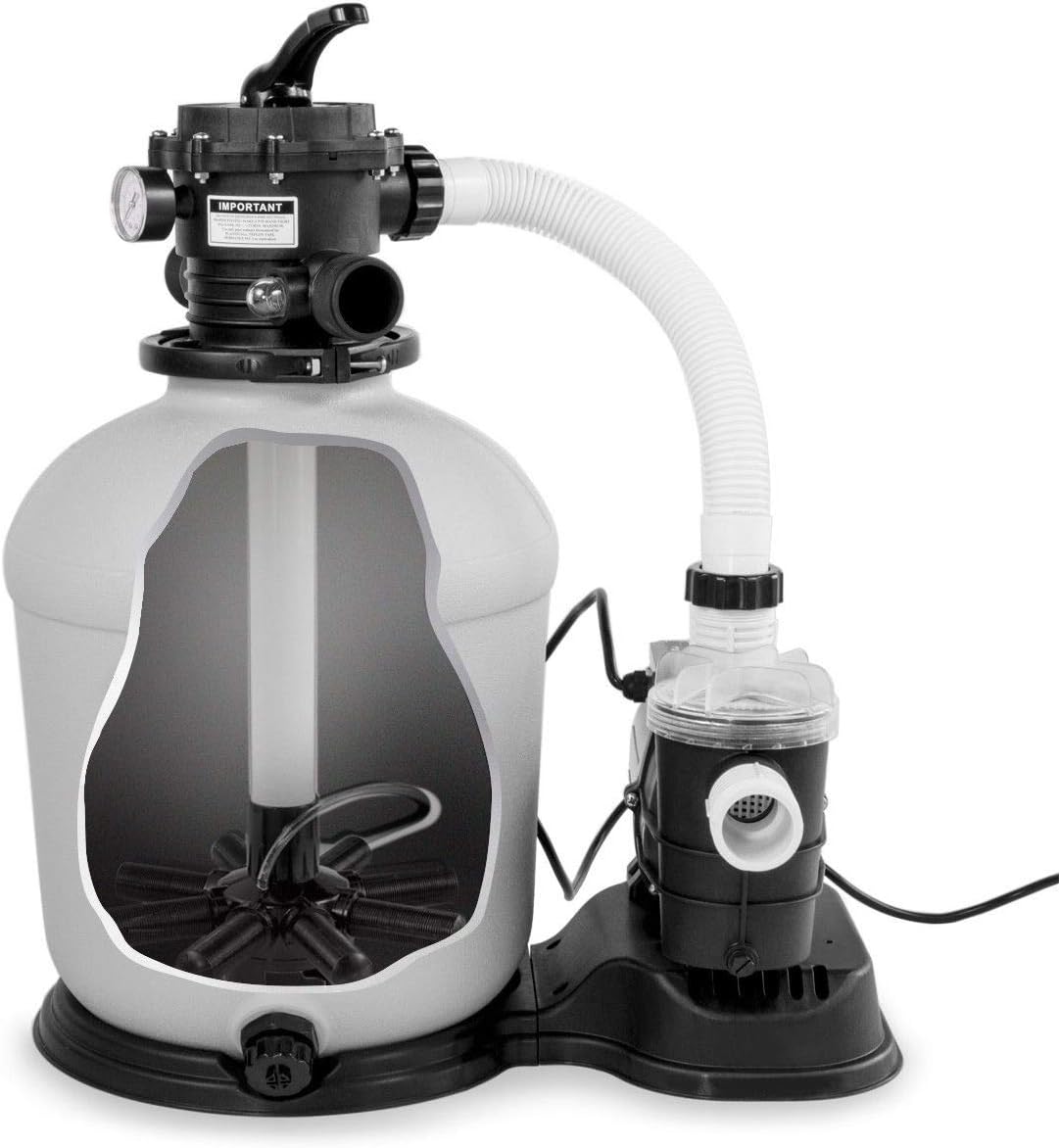 XtremepowerUS Filtro de arena de 16 pulgadas con temporizador de bomba de piscina de 0.75 HP de 15,000 galones para piscina sobre el suelo