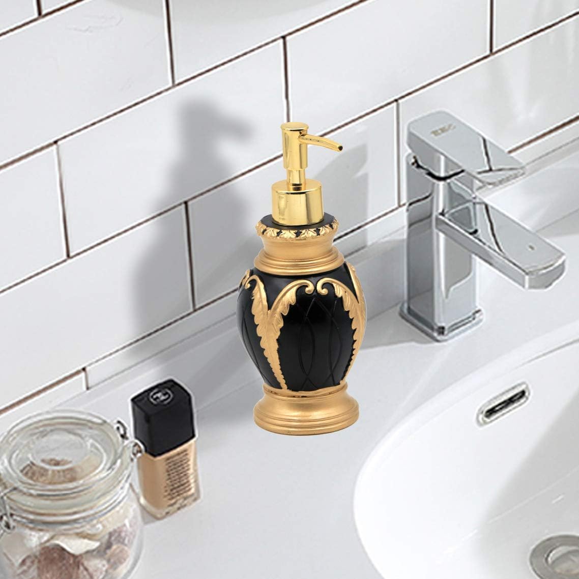 LUANT Bomba dispensadora de jabón líquido de 12 onzas para encimeras de cocina o baño, color negro con oro