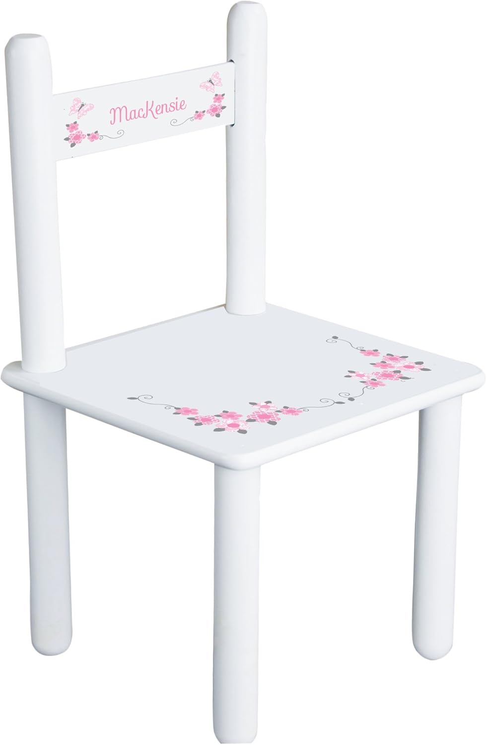 Silla de niño personalizada rosa y gris mariposa flor – blanco