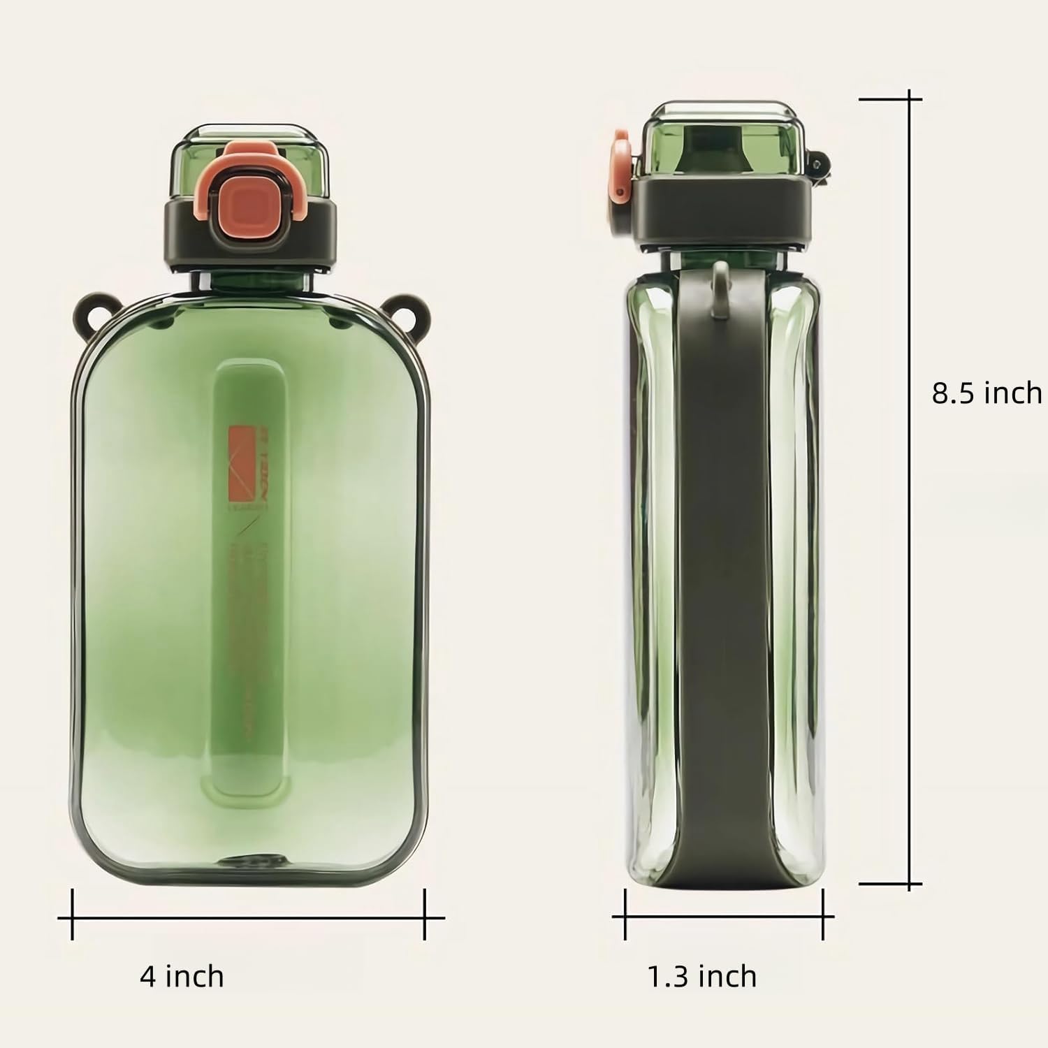 Botella de agua cuadrada de gran capacidad para deportes y fitness (negro)