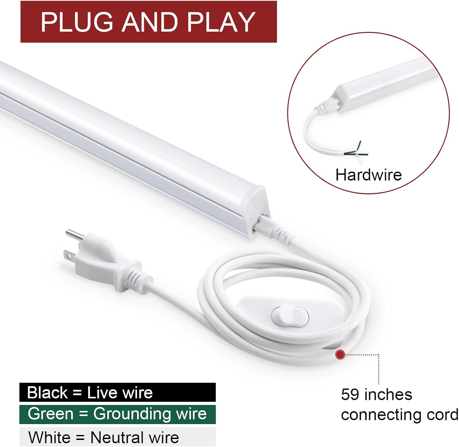 Kihung Paquete de 8 luces para debajo del gabinete de 2 pies, 10 W, 1100 lm, 4000 K blanco frío, luz LED de tienda, luz de techo LED y lámpara de
