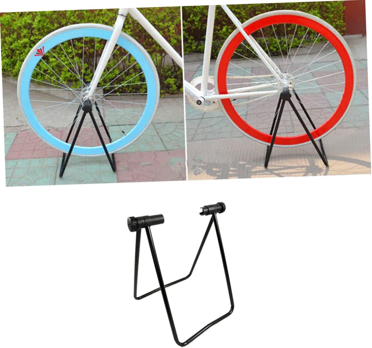 Kisangel Soporte de bicicleta de piso plegable para bicicleta vertical, soporte triangular para bicicleta de carretera, soporte para reparación de