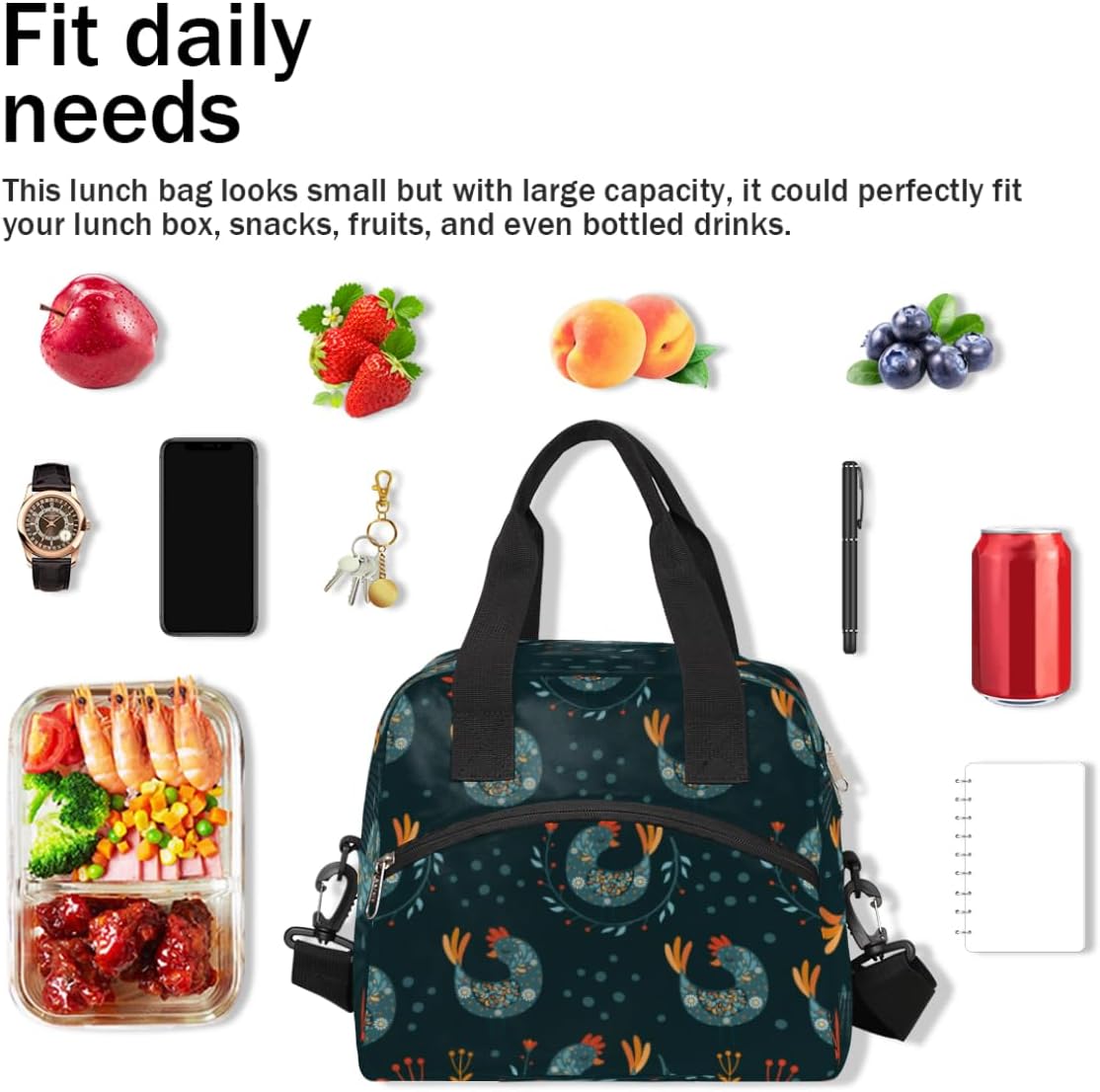 XMNYGJ Bolsa de almuerzo aislada para mujeres y hombres, bolsa de pollo a prueba de fugas, grande, reutilizable, para adultos, con correa ajustable
