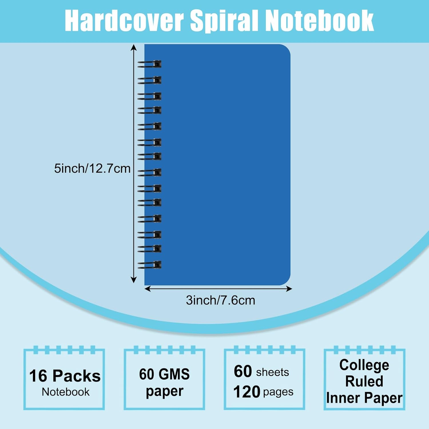 EOOUT Paquete de 16 blocs de notas de 3 x 5 pulgadas, cuadernos de bolsillo pequeños en espiral, mini bloc de notas rayado universitario, 8 hojas de