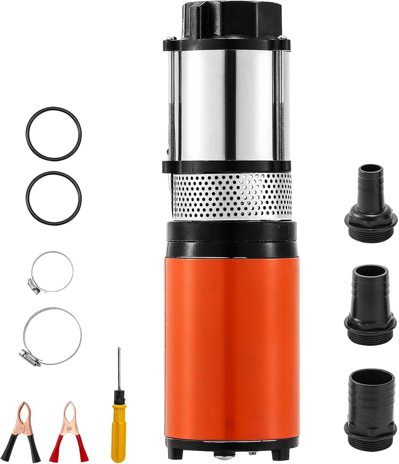 Bomba sumergible de pozo profundo de 12 V CC, 13.2 GPM con batería solar, profundidad de 23 pies, bomba sumergible de acero inoxidable de 2 “1” 1-12