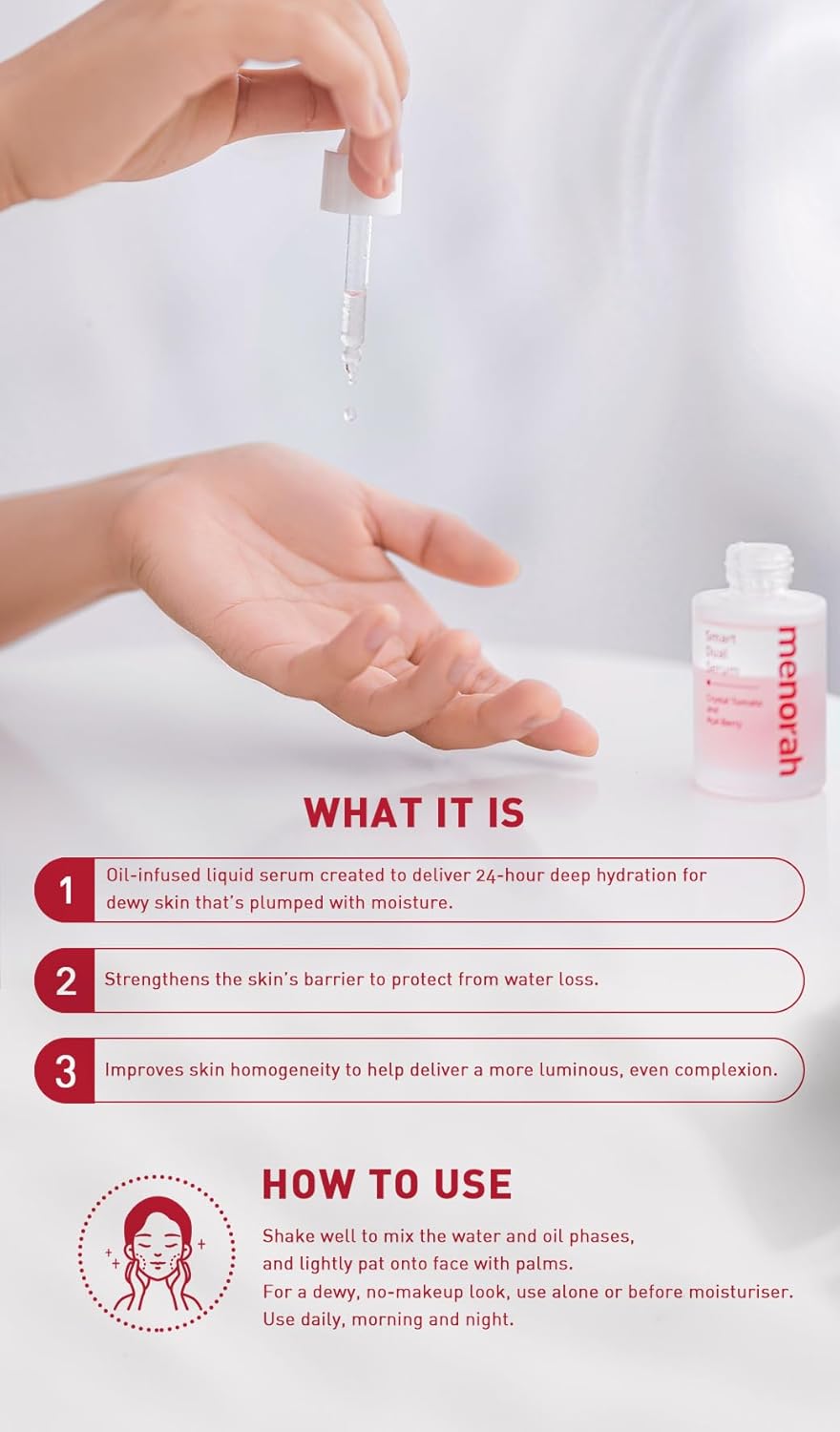 menorah skincare – Smart Dual Serum – con tomate de cristal y bayas de acai, suero para cara, antienvejecimiento, piel brillante, suero con infusión