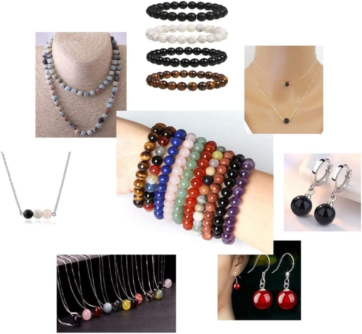 100 cuentas de piedra natural de cuarzo rutilado negro de 0.315 pulgadas (0.315 in), cuentas sueltas redondas espaciadoras para hacer joyas,