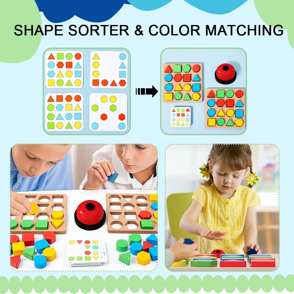 Juego de rompecabezas Montessori Montessori de madera para niños pequeños con marcador, campana y tarjetas para niños de 3, 4, 5, 6 años (para 2