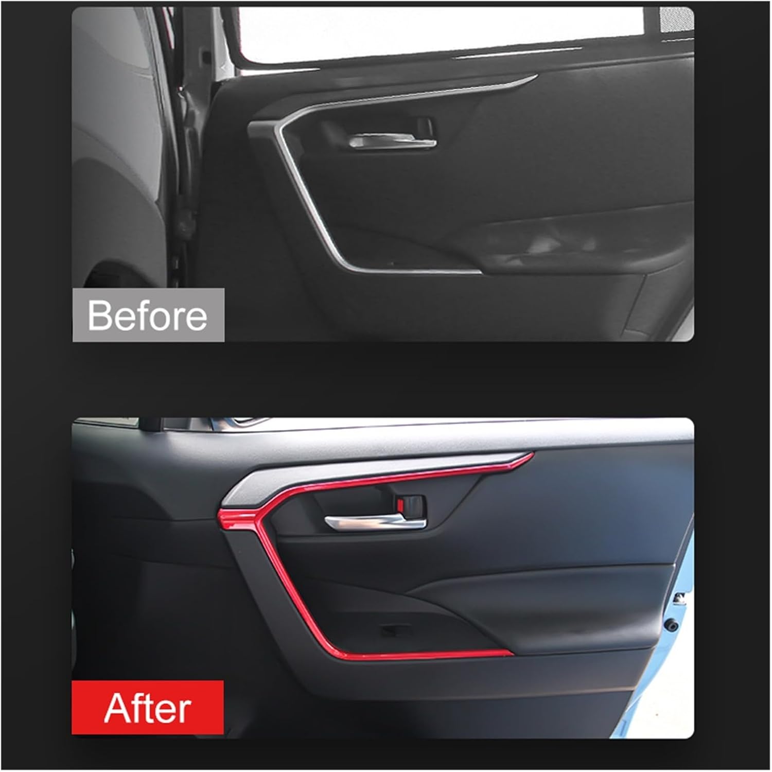 Cubierta decorativa para reposabrazos de puerta de automóvil, compatible con Toyota RAV4 2019 2020 2021 2022 2023 RAV 4 XA50 (color rojo-1)