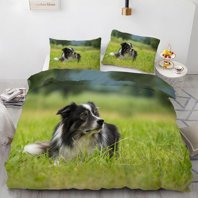 Green Shepherd Dog King Duvet Cover Animal Print King Bedding Set Soft Microfiber Comforter Cover and 2 Pillow Shams 20″X36″, Bed Set Duvet Covers