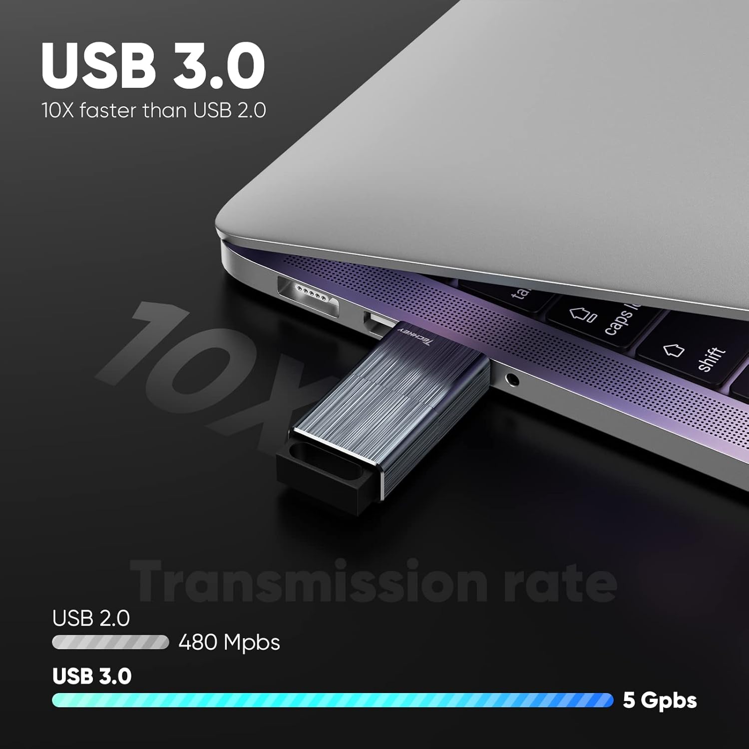 Unidad flash USB 3.0 de 128 GB, Techkey F90 Pen Drive de alta velocidad sin tapa, Pendrive retráctil USB Memory Stick resistente a los golpes,