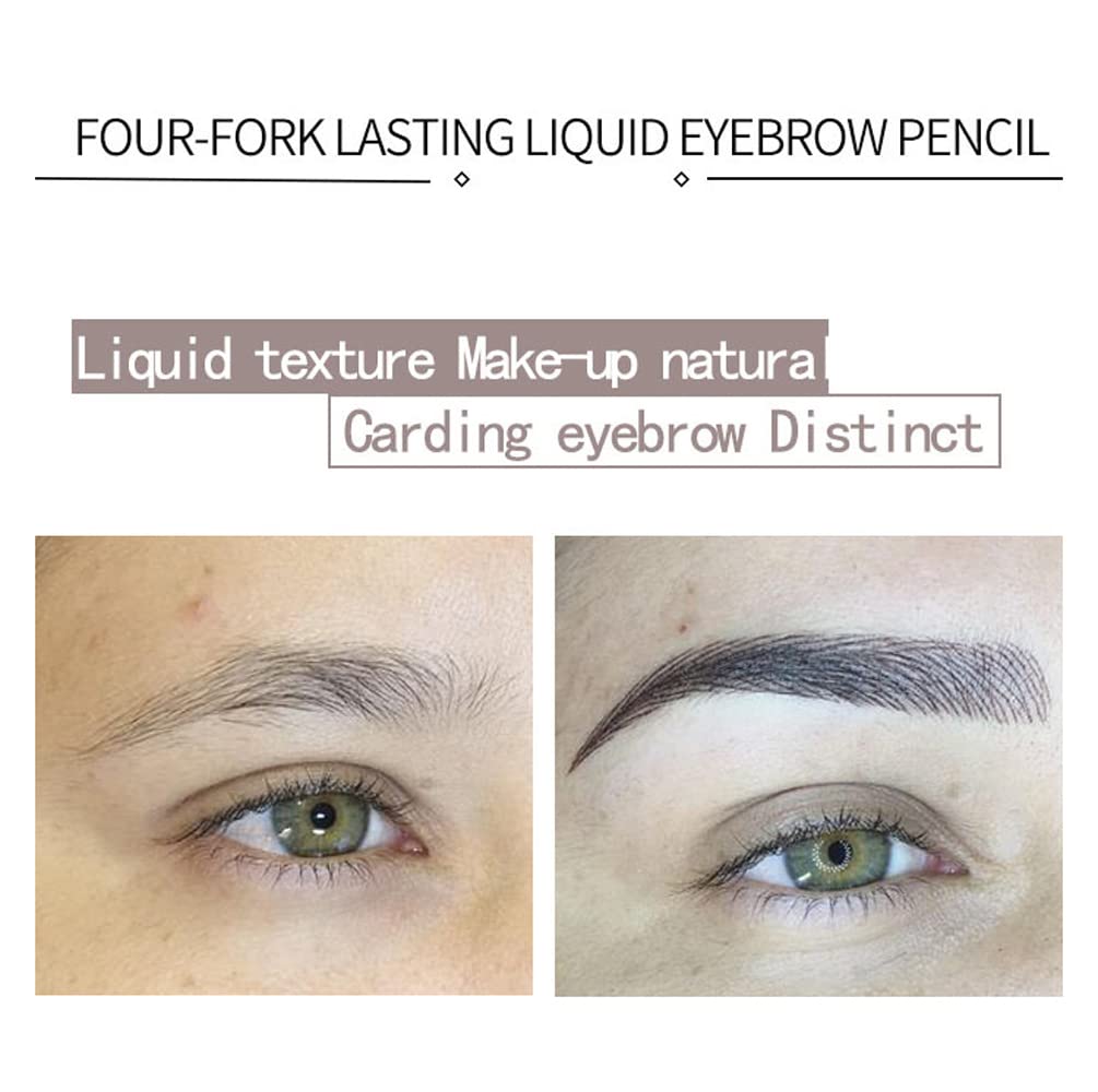 AKARY Lápiz de cejas de tatuaje, lápiz líquido de cuatro tenedores con un aplicador de punta de micro tenedor precisamente, bolígrafo 3D natural