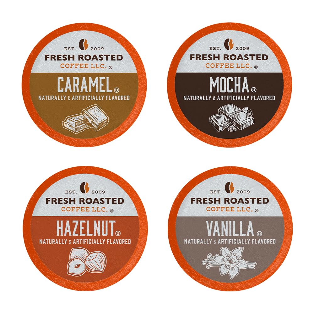 Fresh Roasted Coffee, Sabores tradicionales, paquete variado de cápsulas de café saborizadas, compatible con K-Cup, 24 unidades