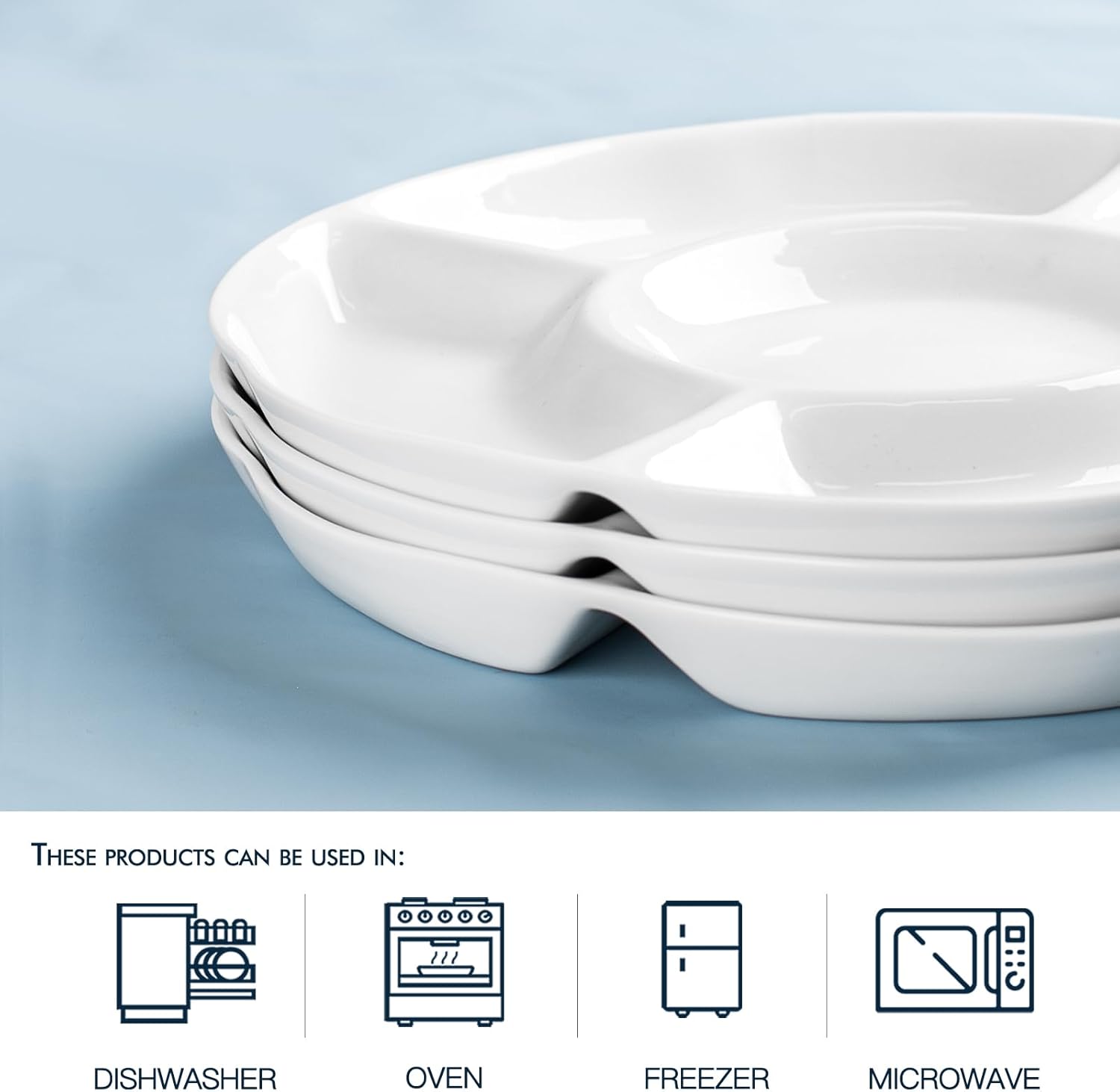 DELLING Bandeja de porcelana dividida para servir, bandeja de 12 pulgadas para servir chips y inmersión, bandeja de compartimento de 5 secciones,