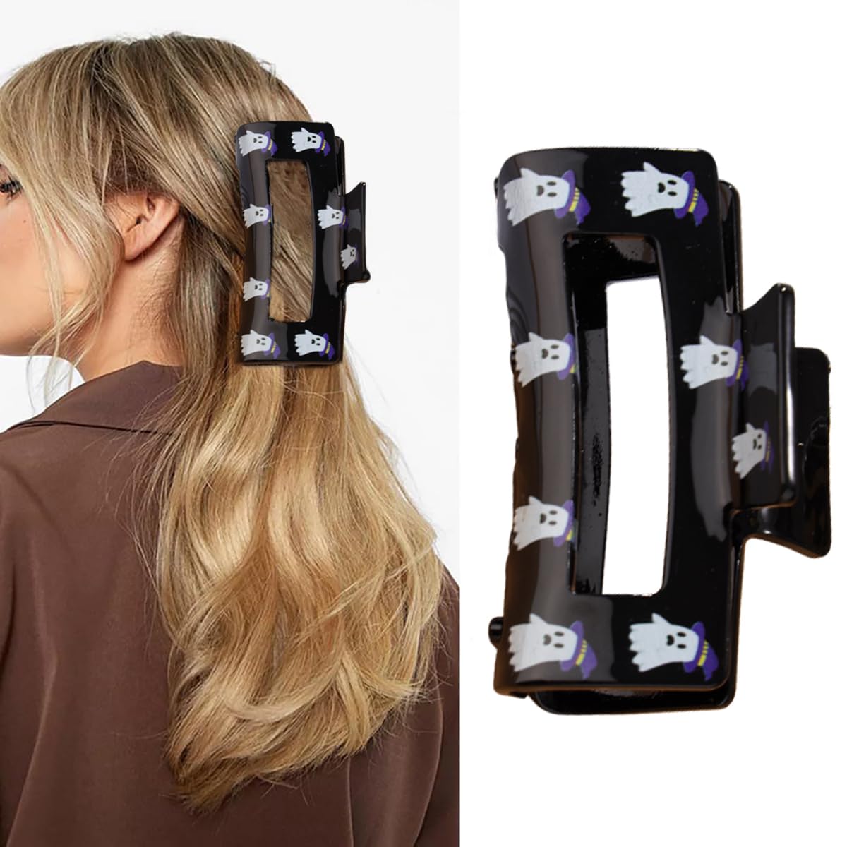 Pinzas para el cabello de Halloween, divertidas pinzas de garra de fantasma, pinzas de tiburón ahuecadas grandes y cuadradas para cabello grueso y