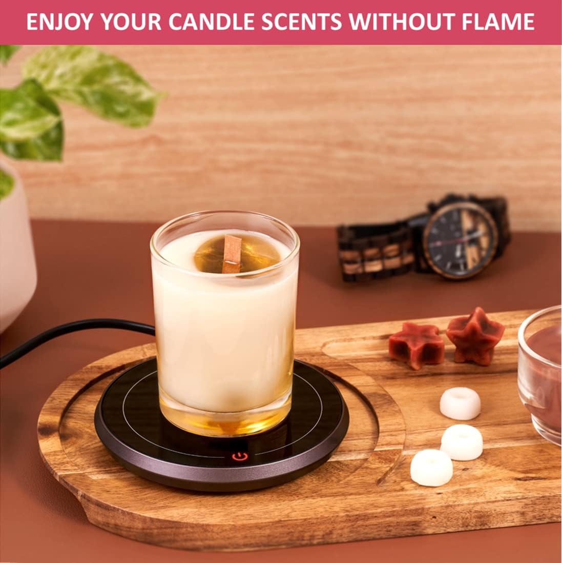 Calentador de cera 4 en 1, calentador de velas, calentador de taza y café para escritorio apagado automático excelente calefacción, sensor avanzado,