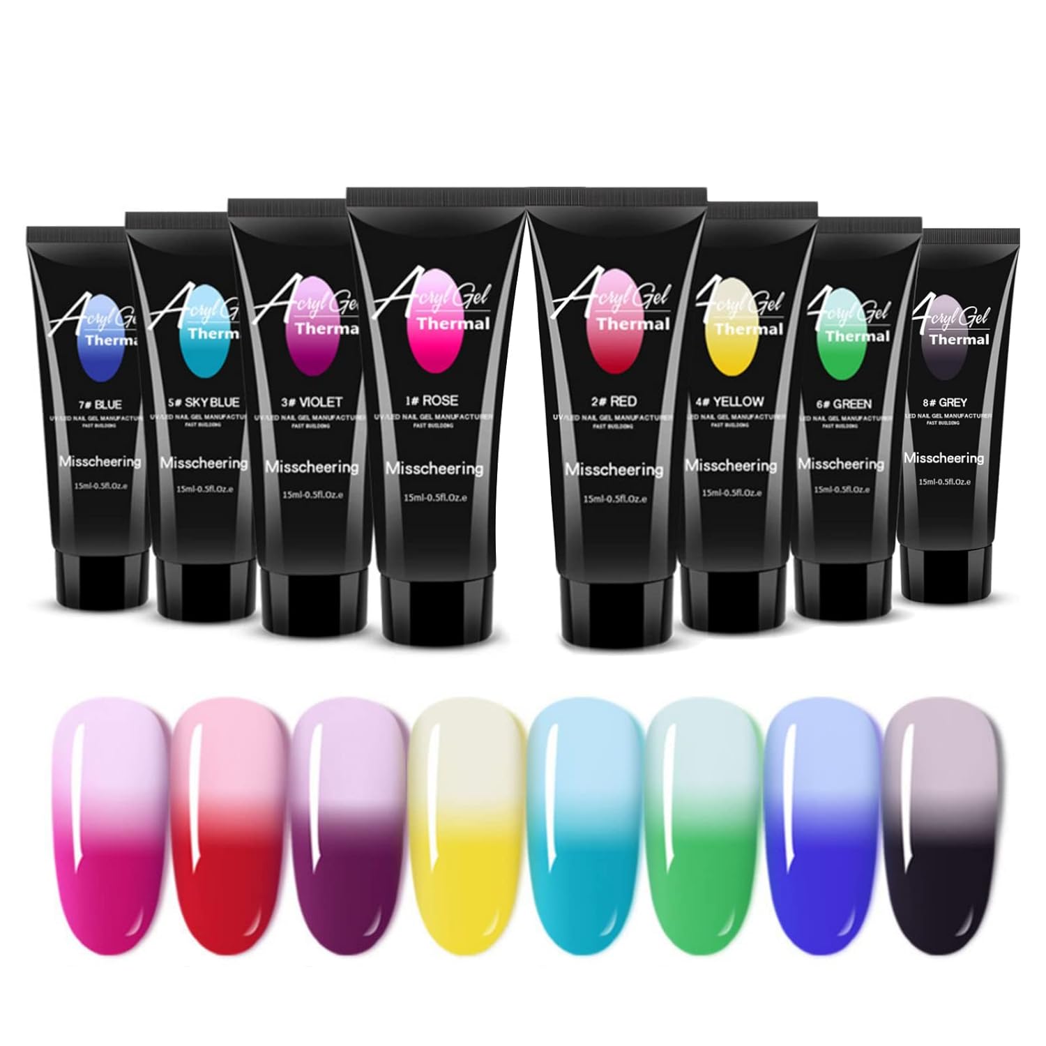 Kit de gel de uñas de 0.5 fl oz, 8 colores constructores de esmalte de uñas de gel de uñas con purpurina, extensión acrílica que cambia de color
