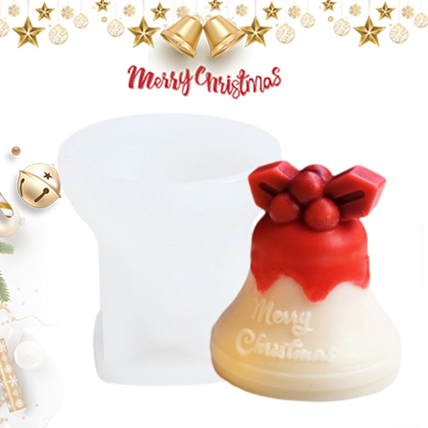 Molde de vela de Navidad 3D, molde de vela de muñeco de nieve de Navidad, molde de silicona con forma de campanas de alce de Navidad 3D para hacer