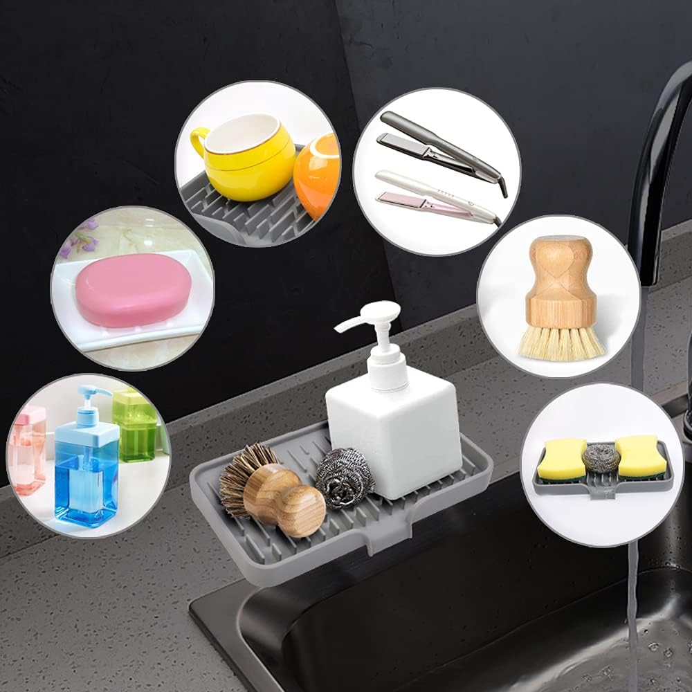 Soporte grande de esponja de silicona, soporte para jabón autodrenante para encimera de cocina, bandeja de jabón de esponja impermeable para
