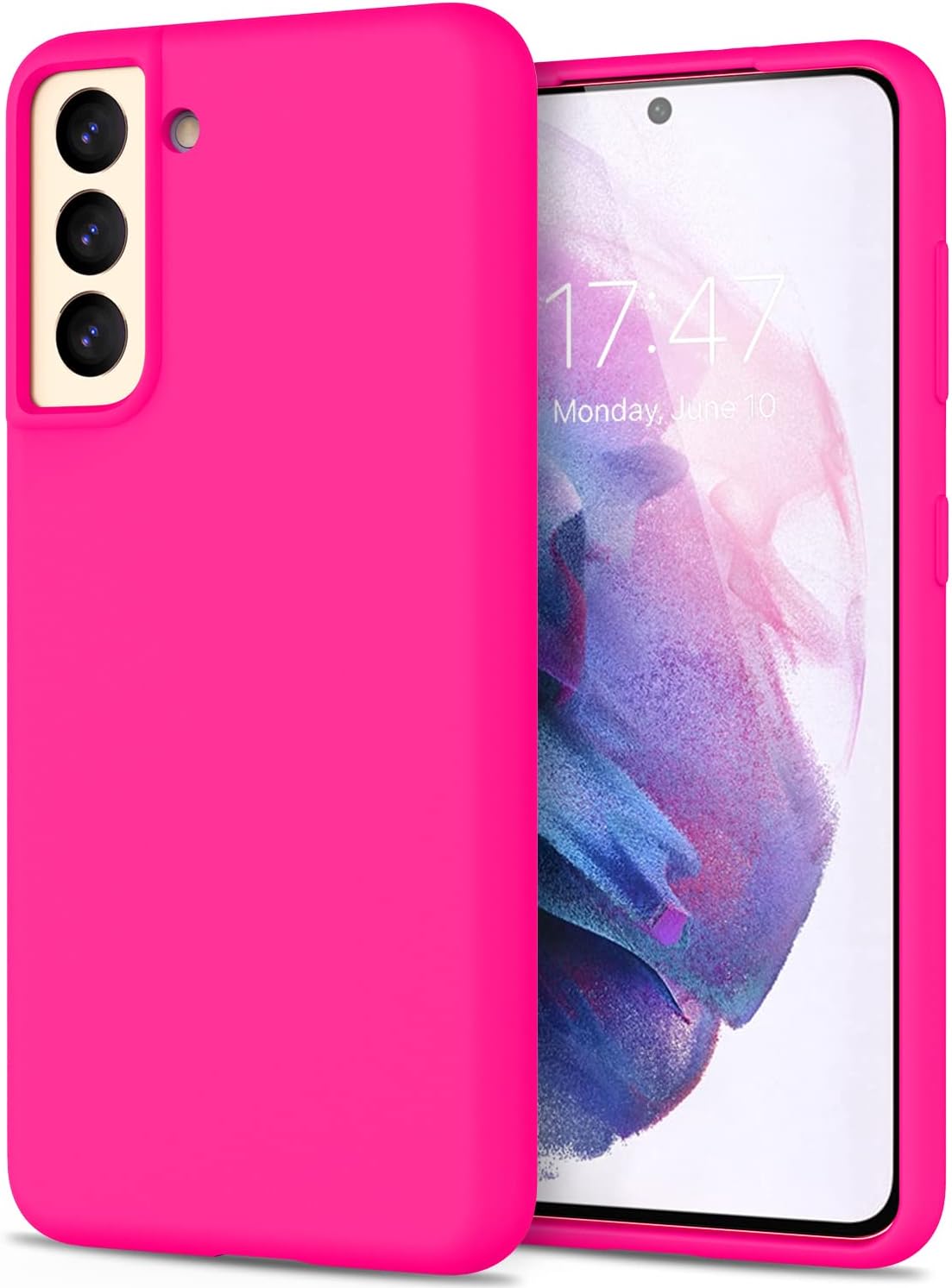 DEENAKIN Funda de silicona para Samsung Galaxy S21, suave y sedosa, flexible, de goma, delgada, protectora con forro de microfibra suave, color rosa