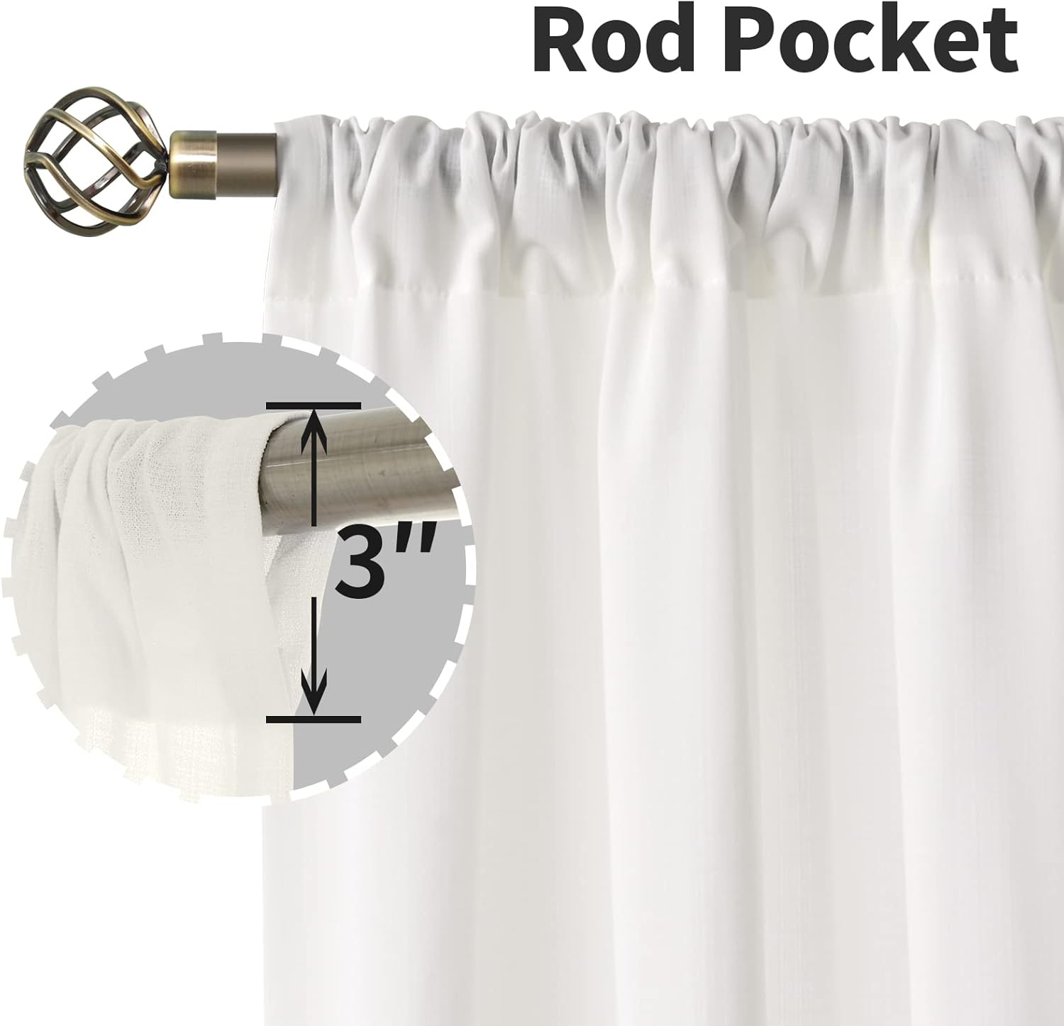 BGment Cortinas semitraslúcidas de 54 pulgadas, cortinas traslúcidas con aspecto de lino sintético con bolsillo para cortinero, cortinas traslúcidas