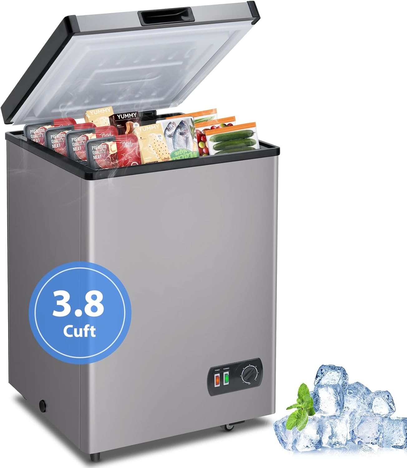 LifePlus Congelador de pecho, pequeño congelador profundo con cesta extraíble, 7 controles de temperatura, ahorro de energía, congelador compacto