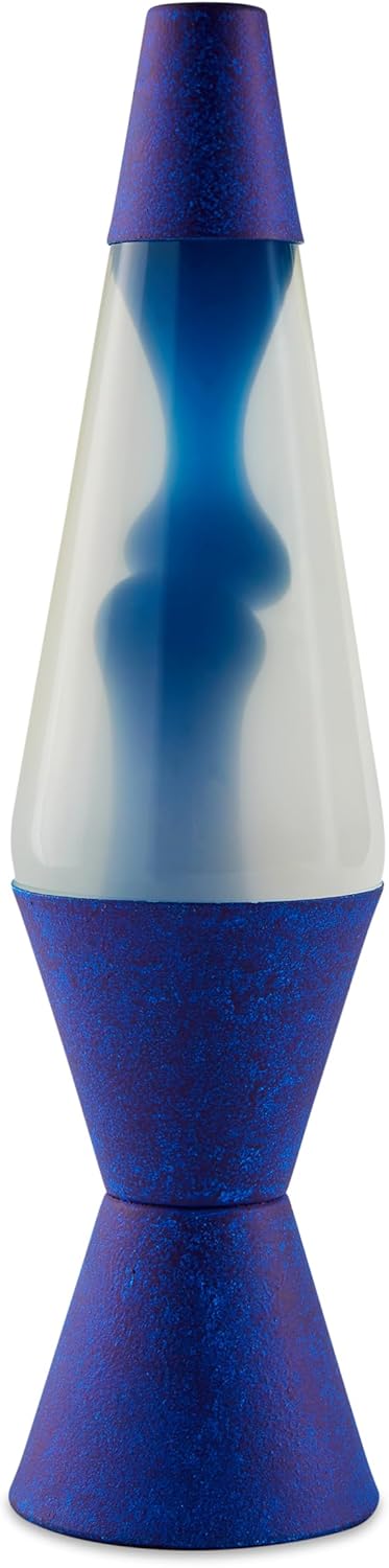 Spencer Gifts Lámpara de lava azul de hormigón, 14.5 pulgadas, base azul de hormigón, líquido transparente, cera azul, decoración del hogar,