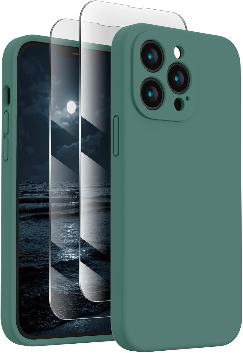 FireNova Funda para iPhone 13 Pro Max, funda de silicona mejorada protección de cámara con 2 protectores de pantalla, forro interior de microfibra