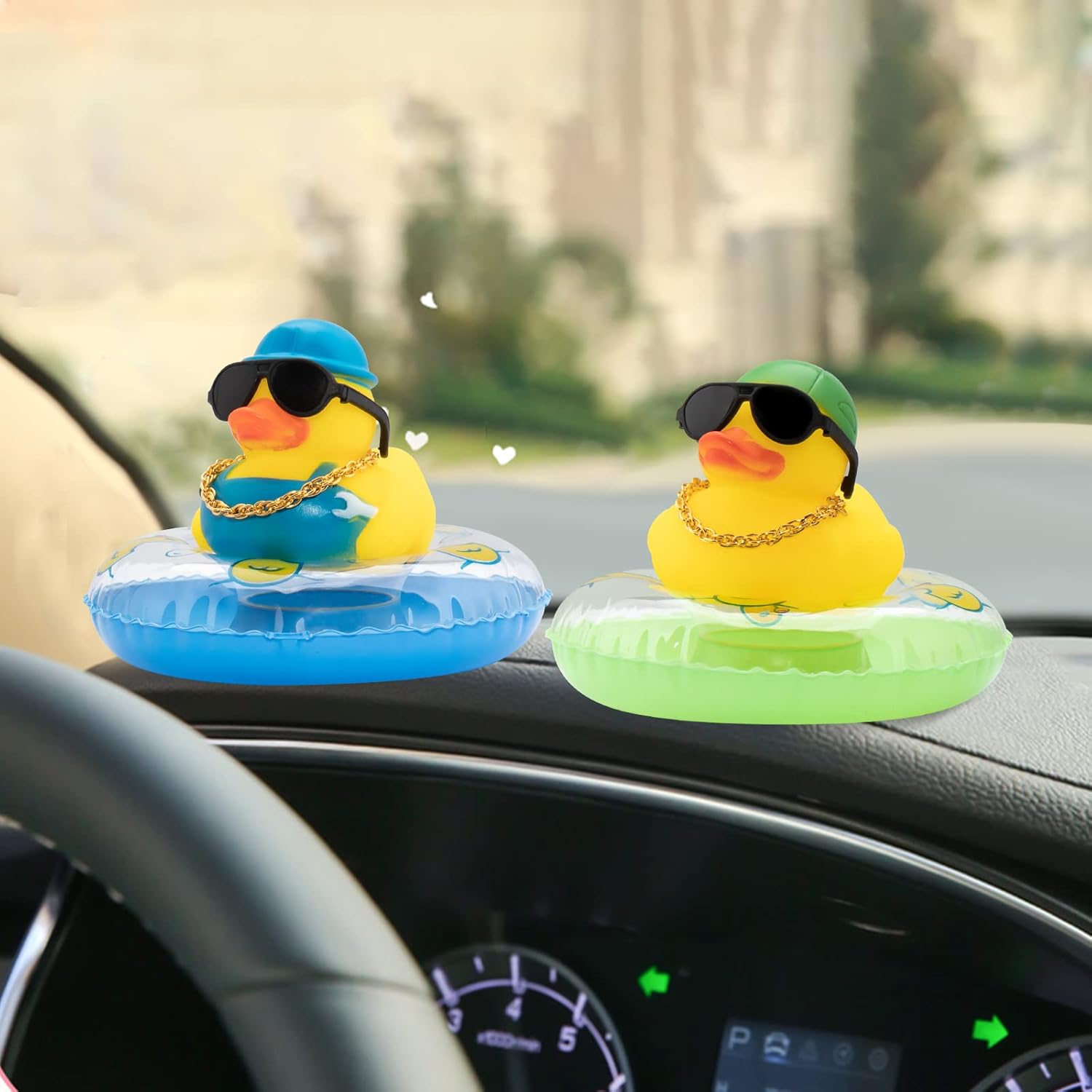 wonuu Decoración de pato de goma para automóvil, adorno para tablero de automóvil, accesorios de decoración de tablero de automóvil, con mini collar
