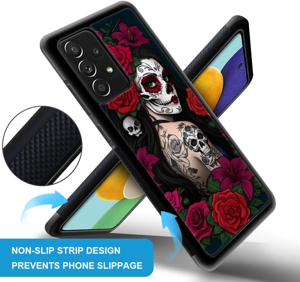 Funda compatible con Samsung Galaxy A53 5G, diseño de calavera de rosa, a prueba de golpes, antiarañazos, carcasa trasera de policarbonato duro para