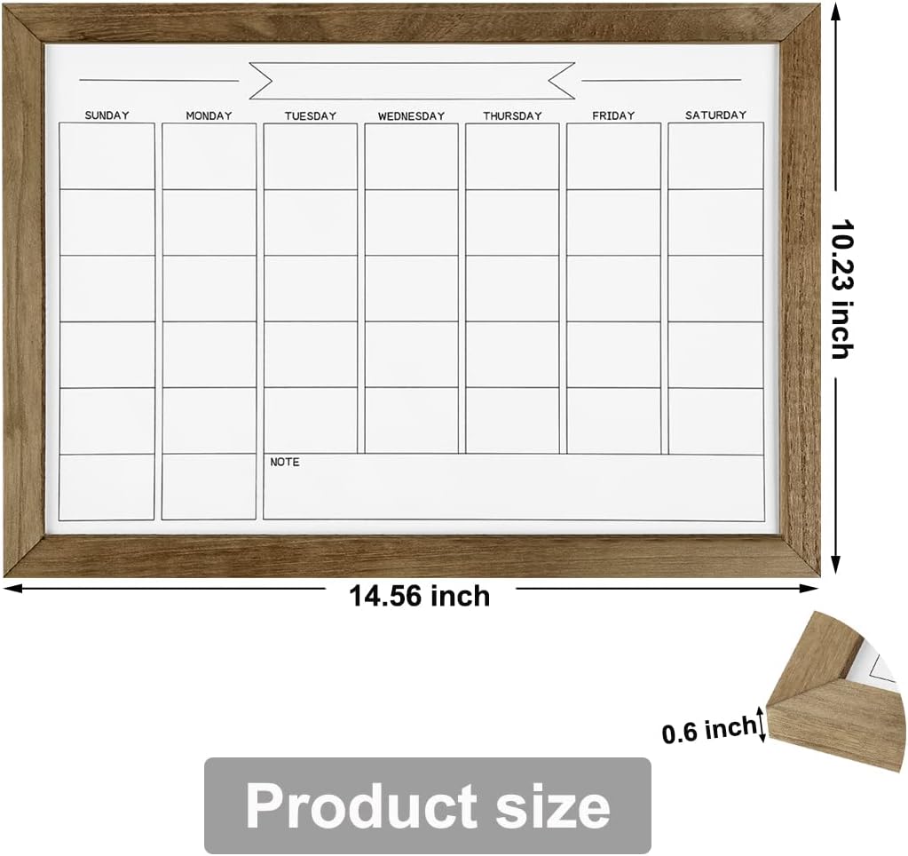 Pizarra de calendario mensual de borrado en seco, pizarra blanca magnética para pared, oficina, escuela, hogar, marco de madera para colgar lista de