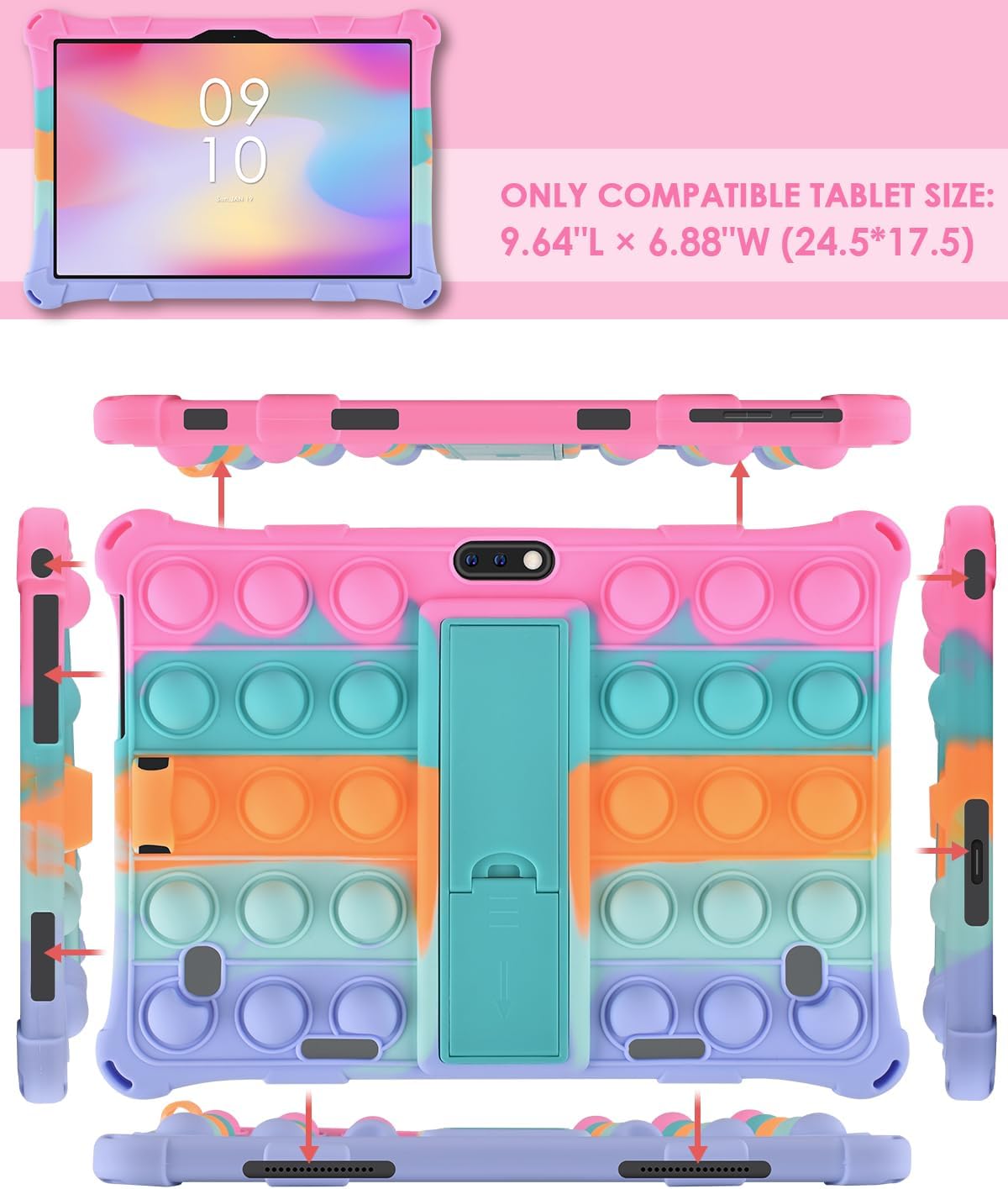 DETUOSI Winsing 10 – Funda de silicona compatible con Dragon Touch Notepad K10, funda universal para tablet de 10 pulgadas, funda protectora