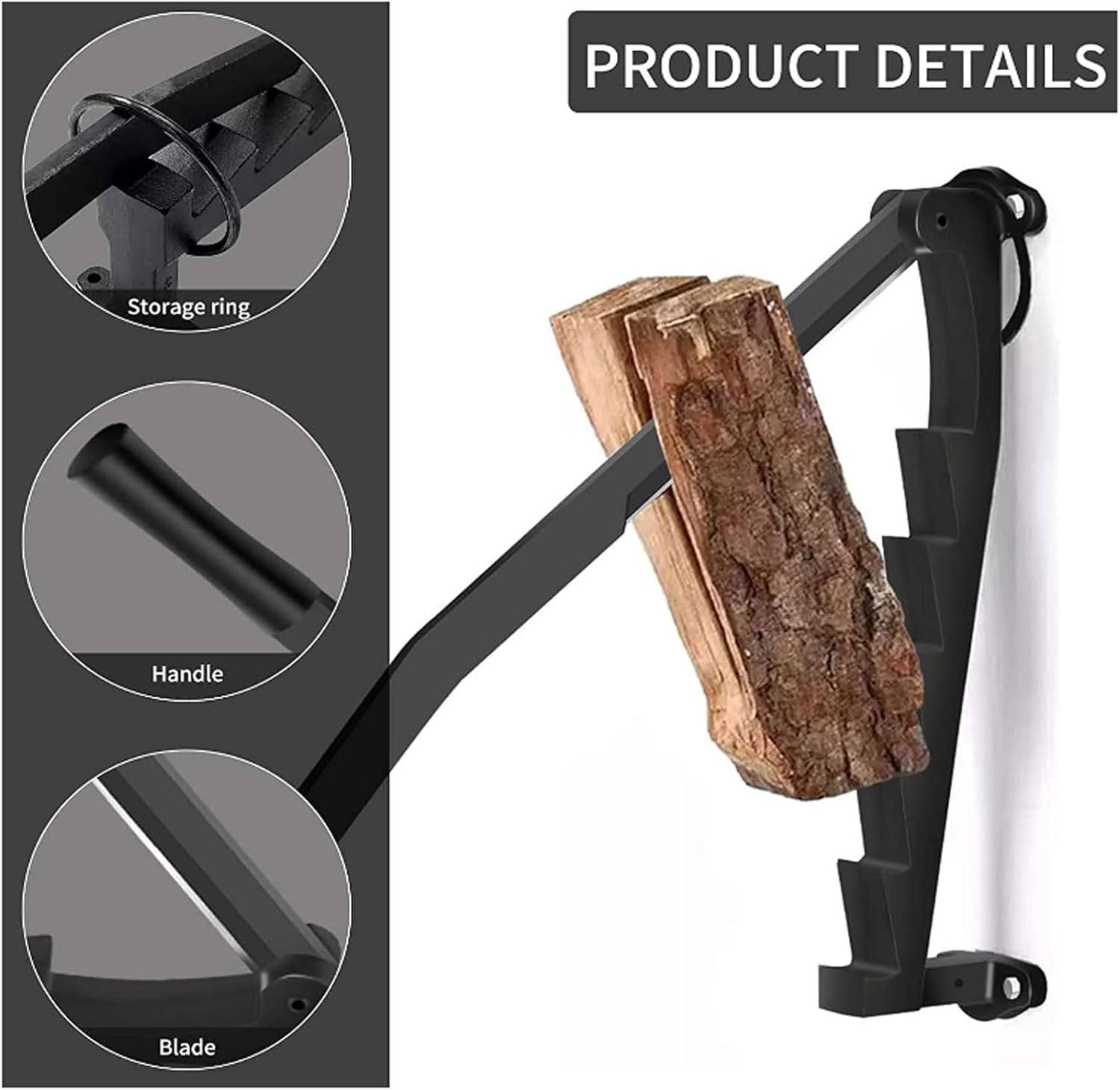 TOPINCN Divisor de madera montado en la pared con máquina de leña de acero al carbono, herramienta de división para divisor de leña en interiores o