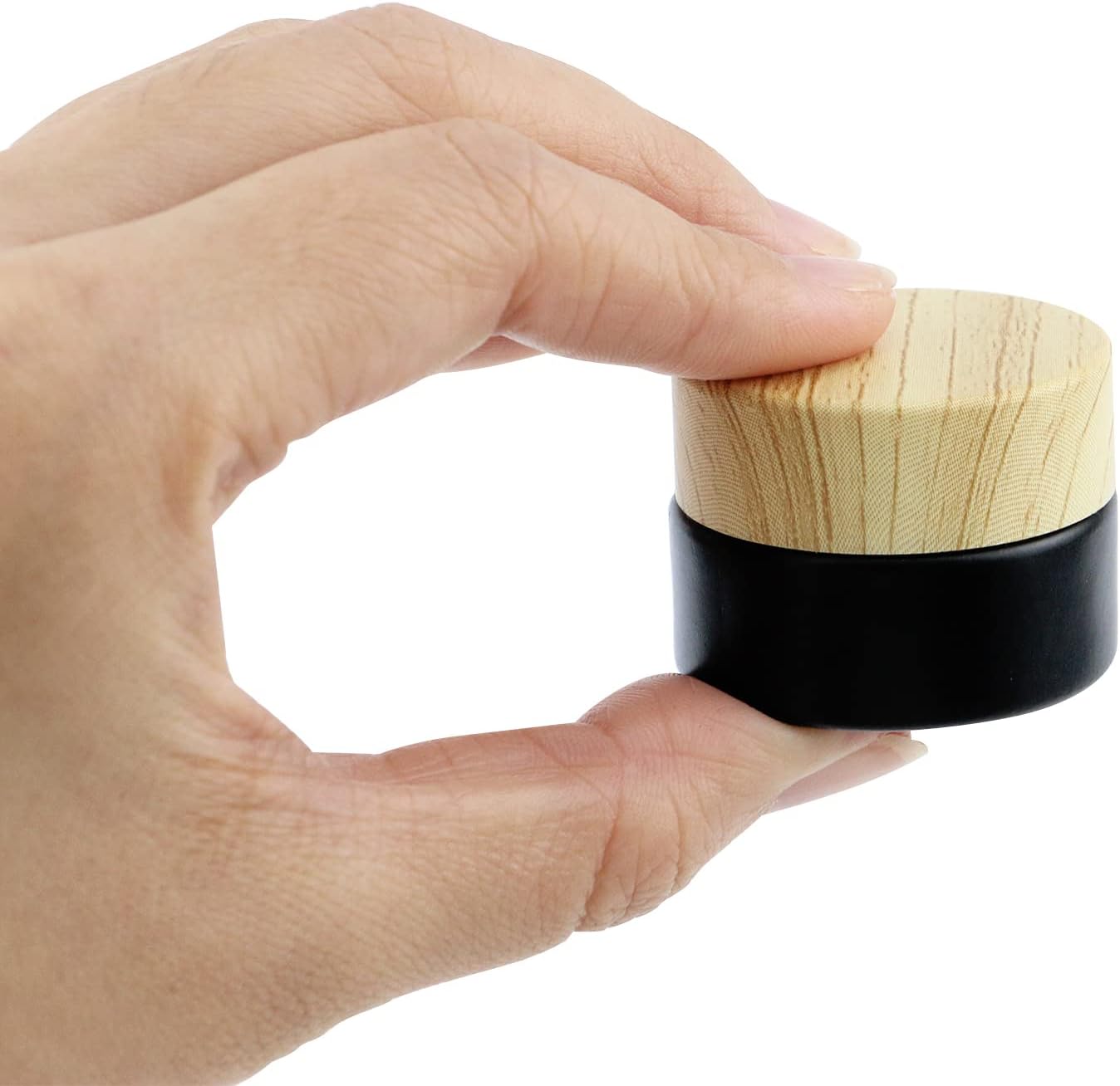 Recipientes pequeños vacíos de vidrio negro para cosméticos con tapas, tarros redondos de viaje esmerilados con forros internos, frascos de muestra,