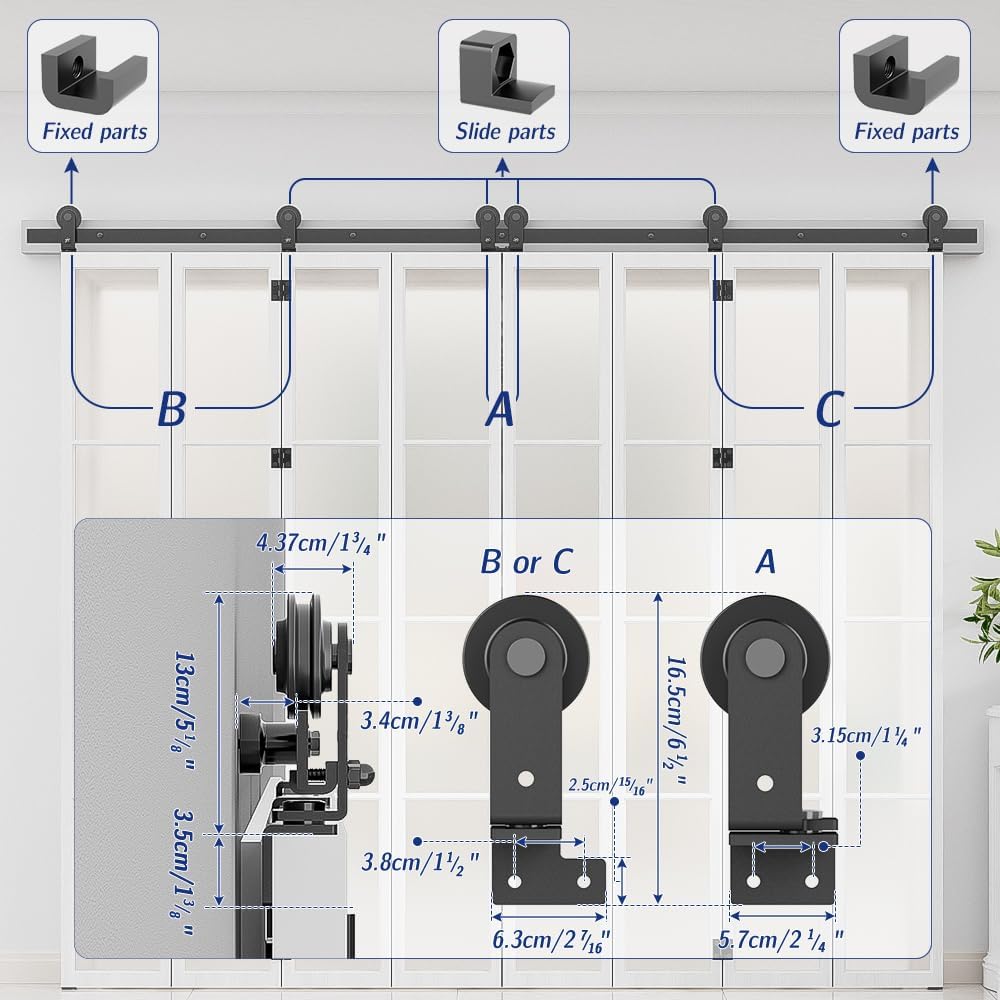 AONAYIOA Kit de riel de puerta corrediza de granero plegable de 6 pies72 pulgadas para interior de 8 puertas, resistente (puerta no incluida, solo