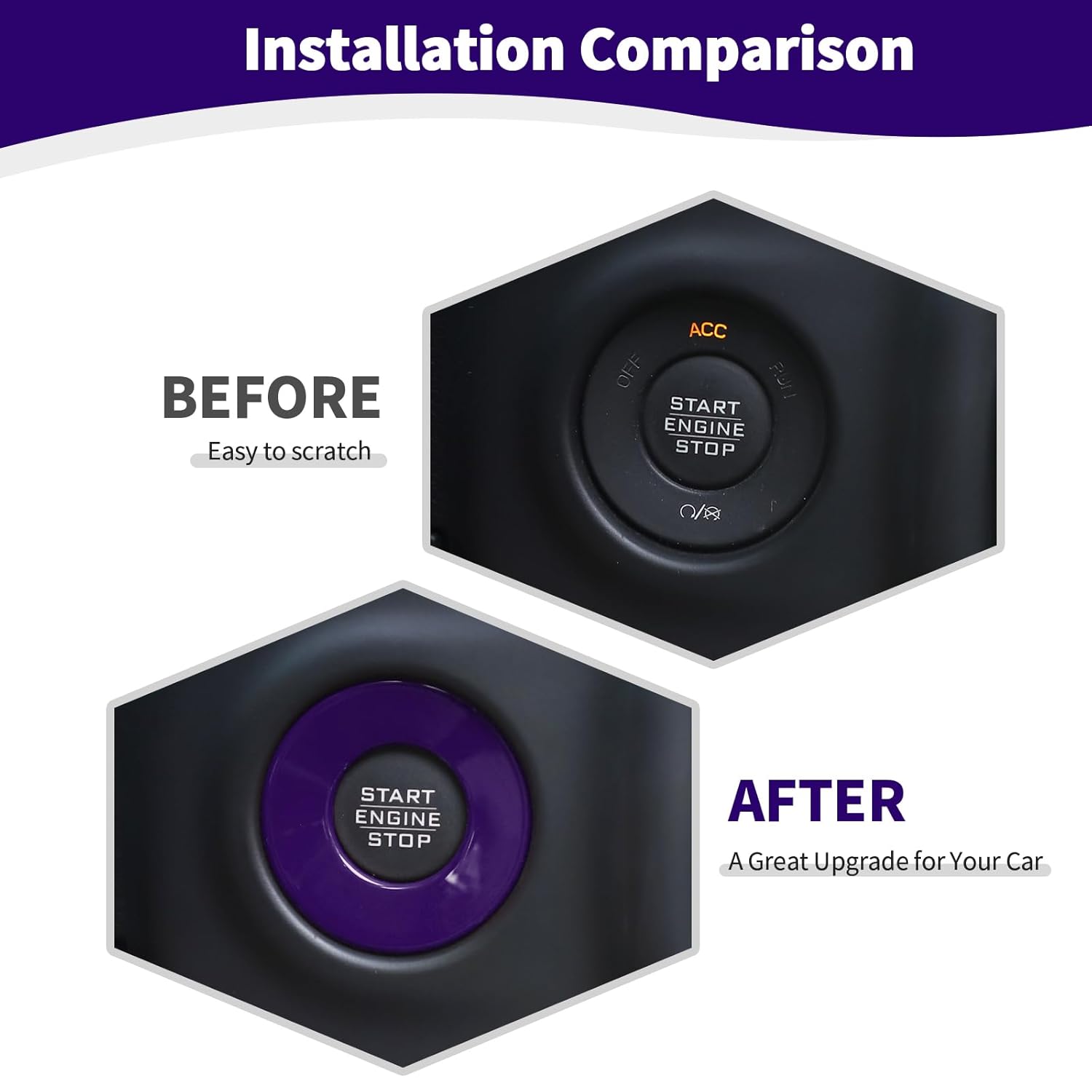 RT-TCZ Para Wrangler JL Push Start Stop Button Cover Trim Calcomanía para Jeep Wrangler JL JLU Gladiator JT 2018 Up Purple Interior Accesorios
