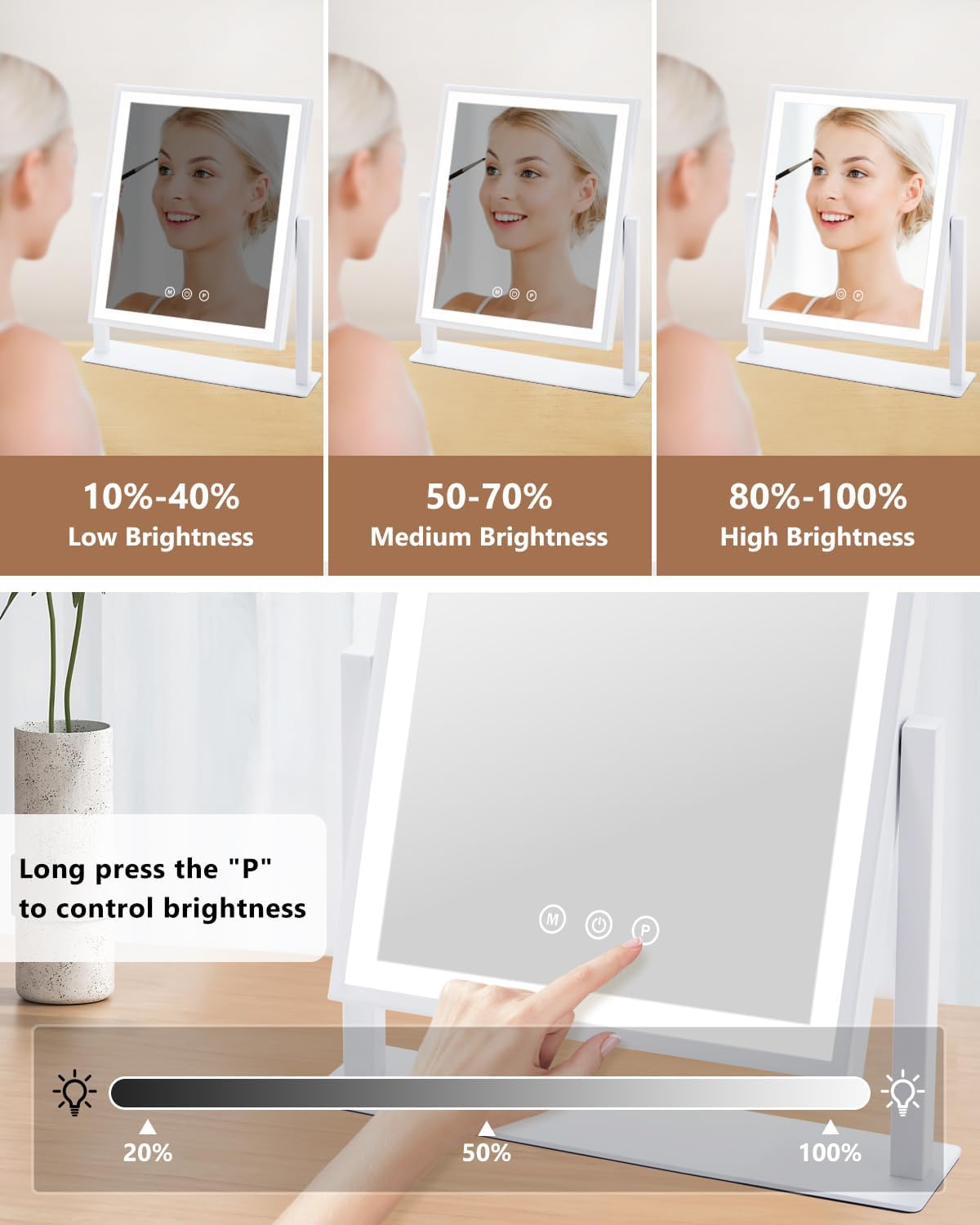 DECLUTTR Espejo de tocador con luces, espejo de maquillaje Hollywood con soporte para teléfono, control táctil inteligente, 3 modos de iluminación