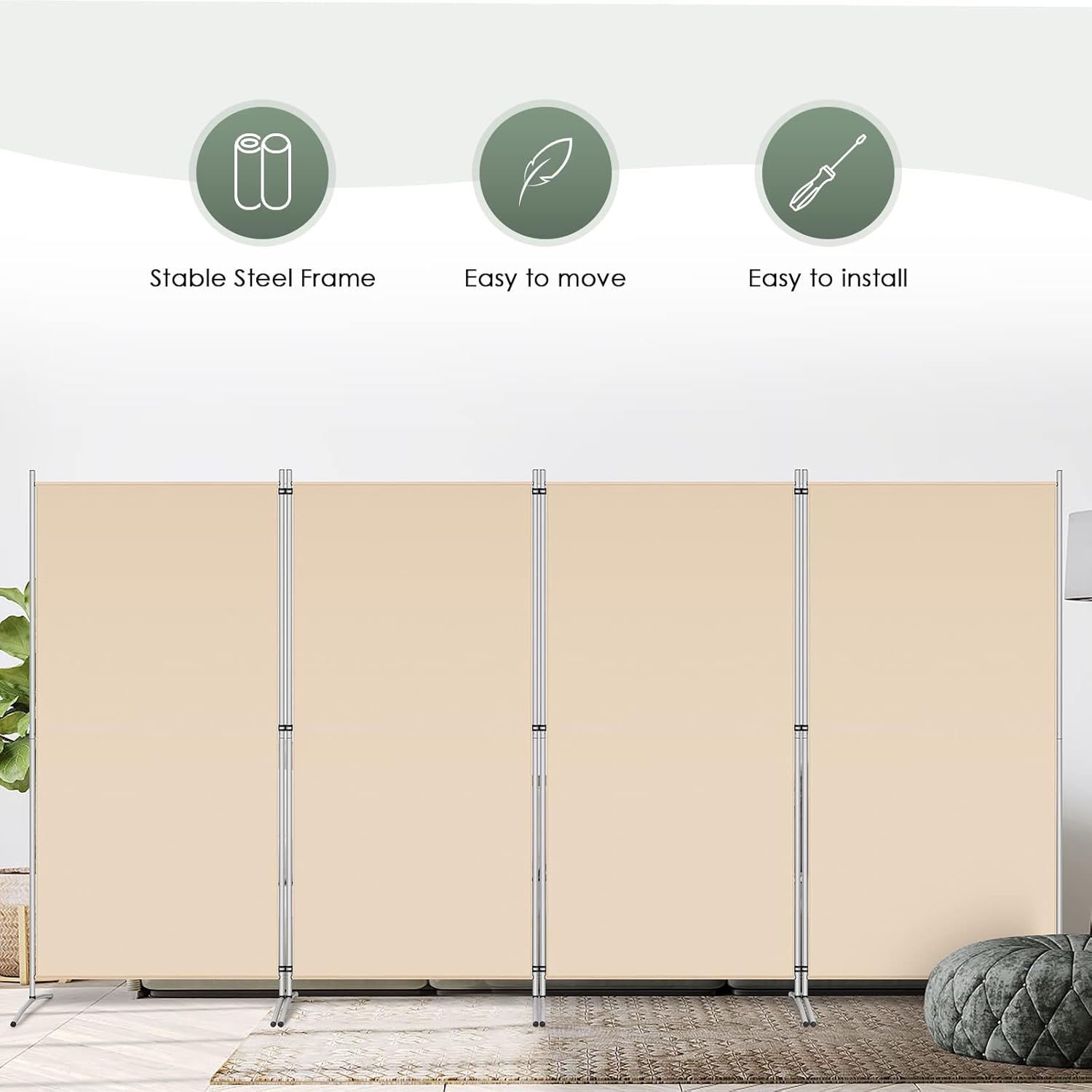 RANTILA Divisor de habitación de 4 paneles, separadores de habitación plegables de privacidad de 6 pies de alto, divisores de pared independientes