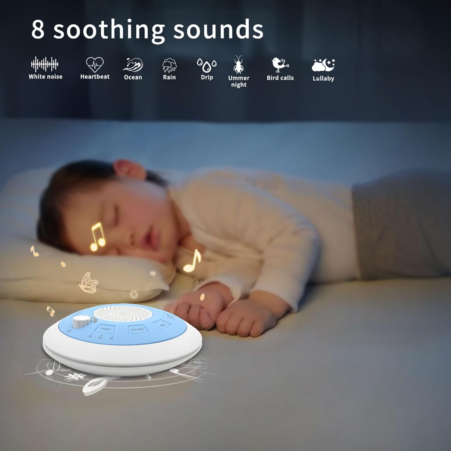 Máquina de sonido de ruido blanco con 8 sonidos relajantes, configuraciones, diseño moderno, ayuda para dormir portátil con apagado automático para