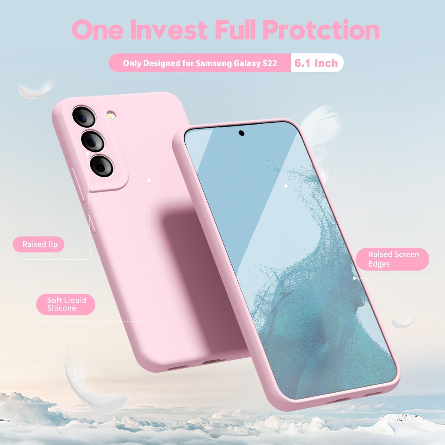 oakxco Funda para teléfono Samsung Galaxy S22 de silicona líquida, bonita funda delgada y delgada de goma suave de TPU lisa de gel para mujeres y