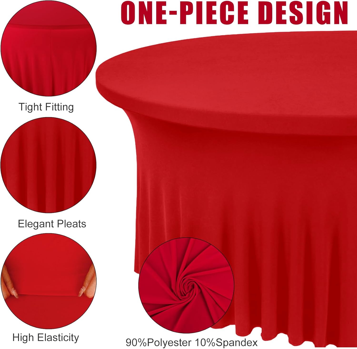 Paquete de 6 faldas de elastano de 6 pies para mesa redonda, lavables, manteles elásticos rojos, resistentes a las arrugas, ajustables, para