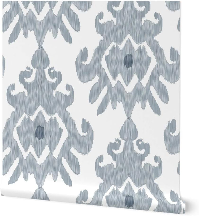 Spoonflower Papel tapiz autoadhesivo de 9 x 2 pies – Papel tapiz grande Ikat Pizarra Azul Gris Blanco Boho Moderno Índigo Neutral Mod Kitchen Papel