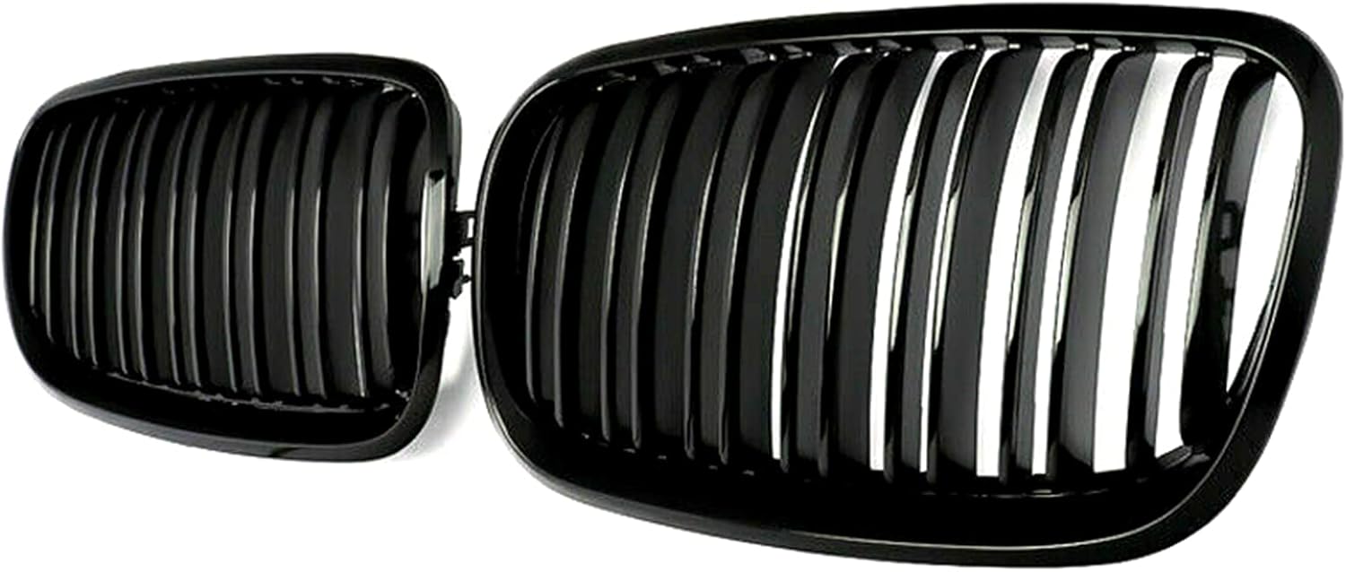 XOPIYAO Rejilla frontal para riñón X5 X6, color negro brillante, ajuste 2007-2013 X5 E70 X6 E71 (parrilla de riñón de doble listón negro brillante)