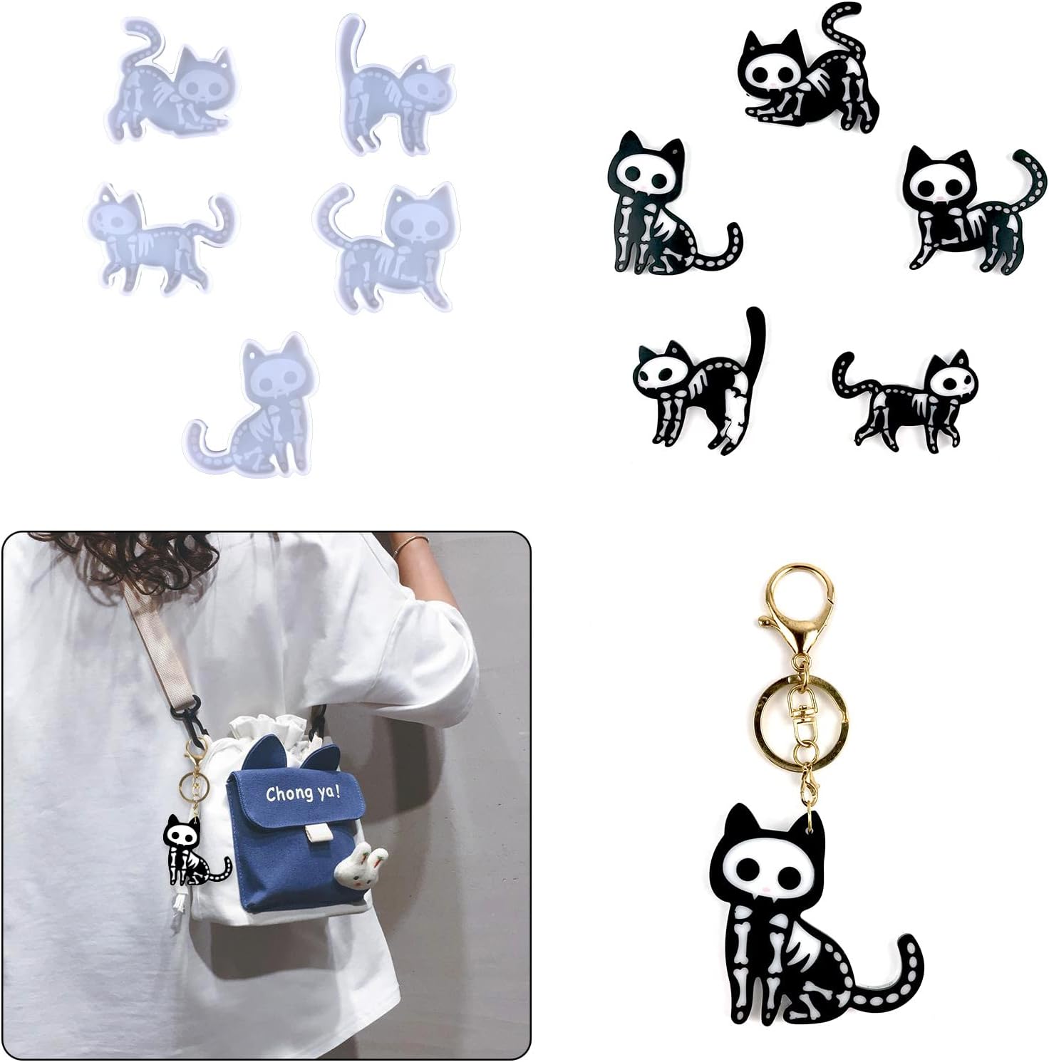 5 piezas de resina animal gato molde de silicona epoxi molde de fundición en forma de gatito joyería collar colgante llavero herramienta de