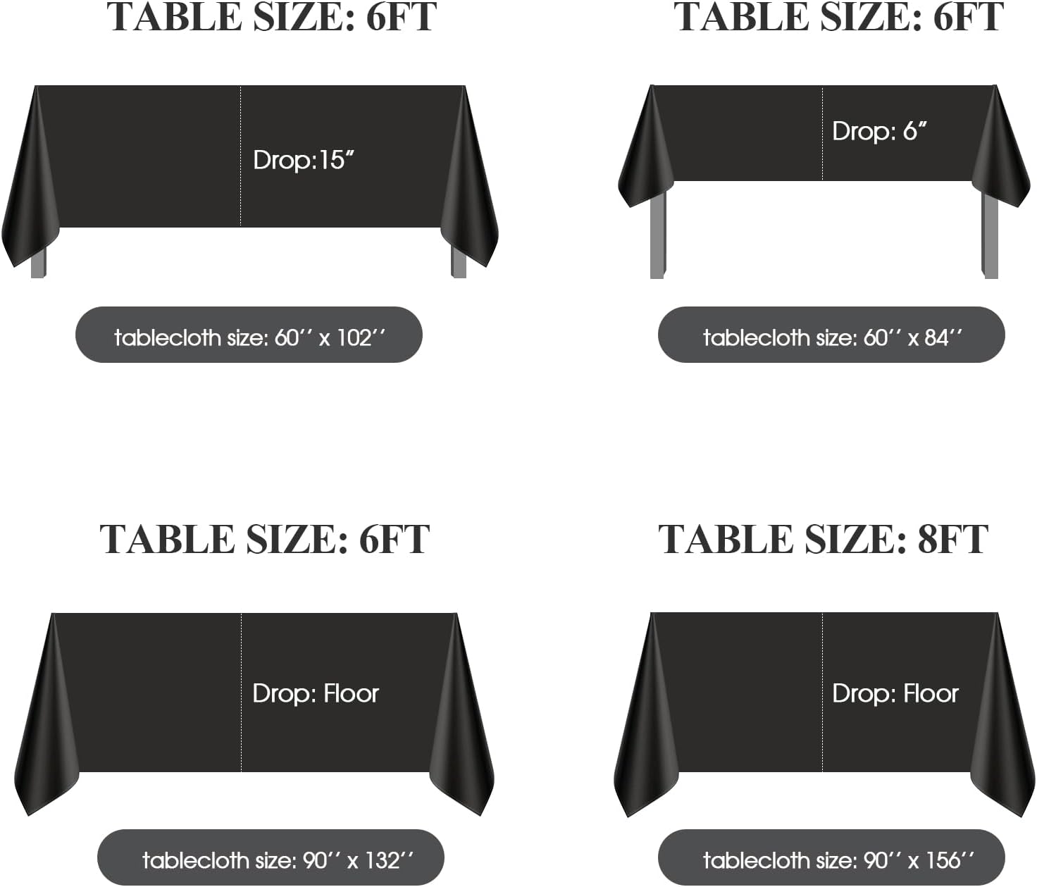 Paquete de 2 manteles rectangulares color negro, 60120 pulgadas, resistente a las manchas y lavable, mantel decorativo de poliéster para mesa de